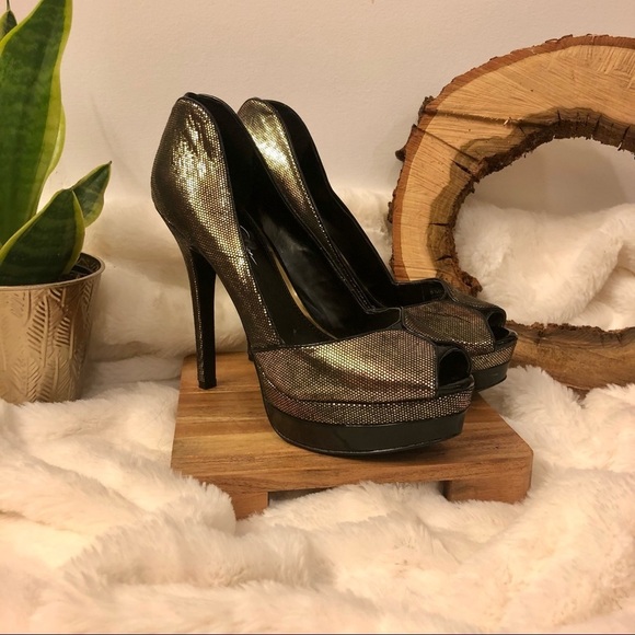 Jessica Simpson Shoes - Jessica Simpson Evette Peep Toe Stiletto Heels in Tarnish Gold Size 8.5